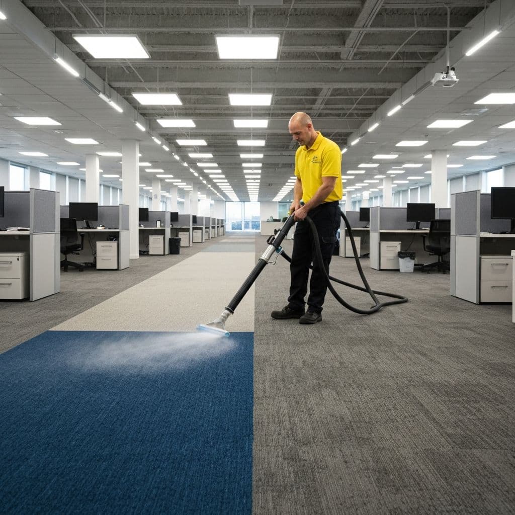 Professional carpet cleaning with hot water extraction in an office