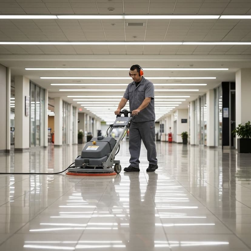 Professional floor polishing in a commercial space