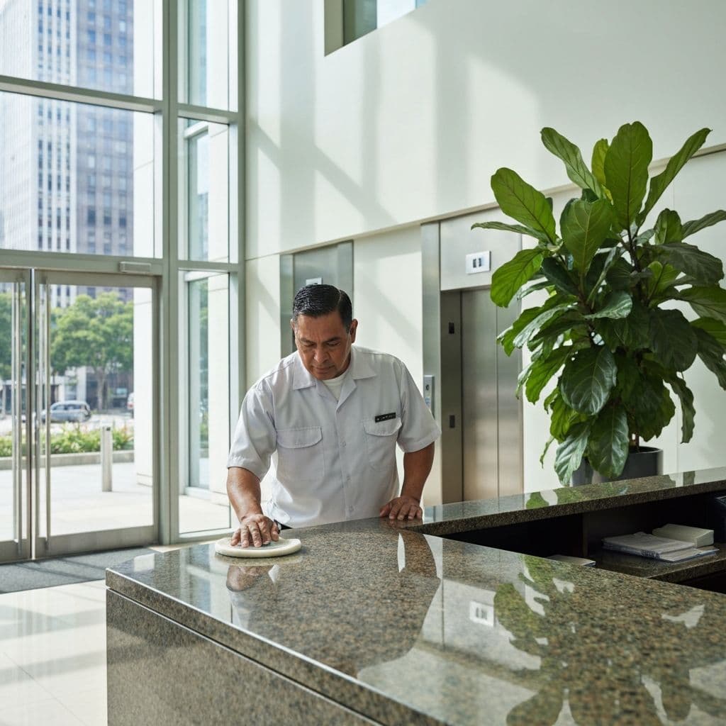 Professional janitorial staff maintaining a commercial building